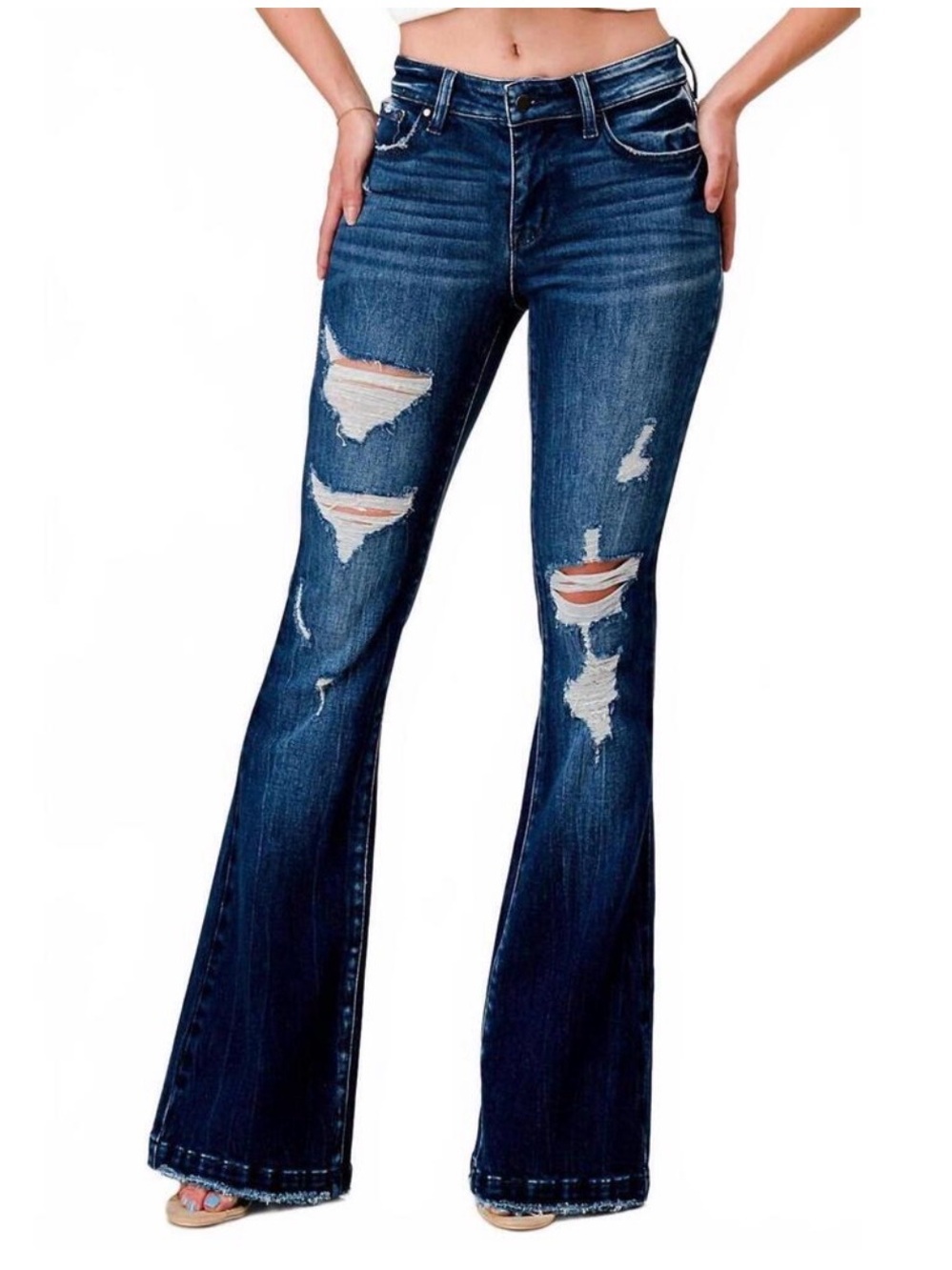 Petra 153 mid rise distressed flare jeans 31